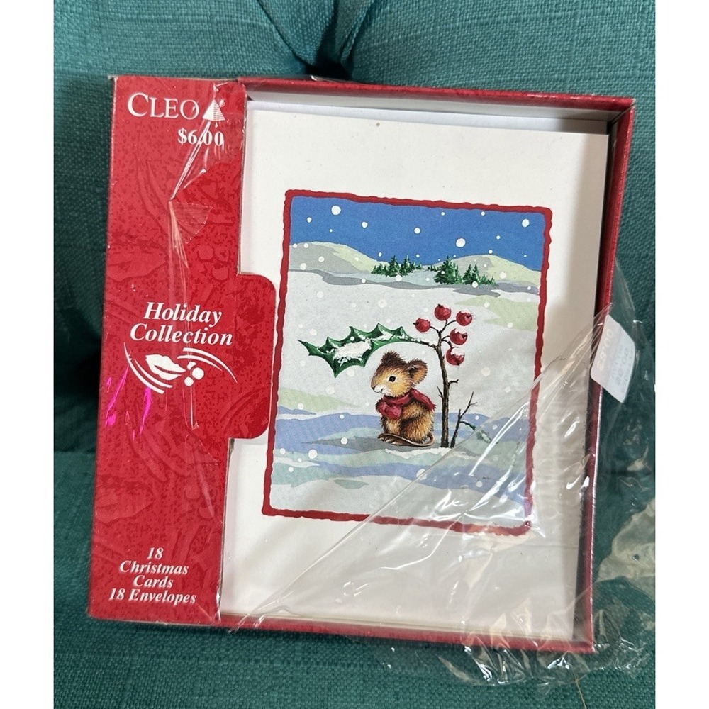 Vintage Box Set (16) Cleo Holiday Collection Cute Mouse Under Mistletoe NEW